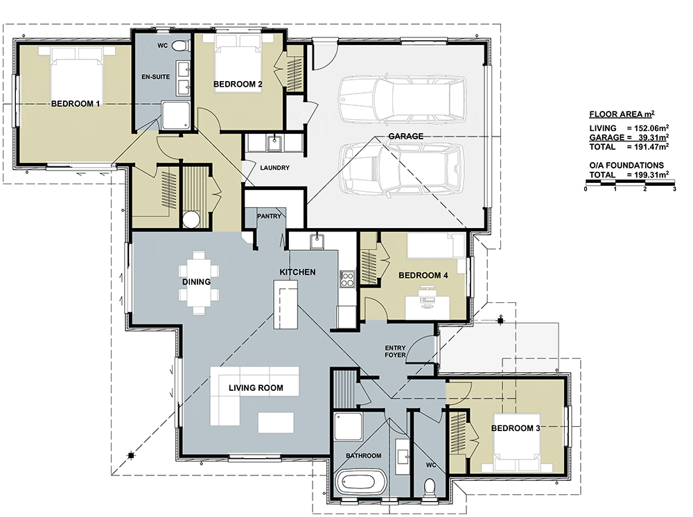 4 bedroom open plan living house design